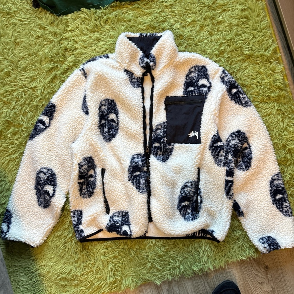 Stussy jaucard fleece Cozy White and Black Jacket